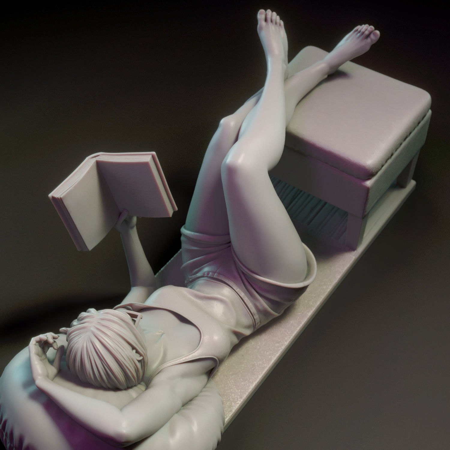 Moon - A woman reading a book 3D print model_14