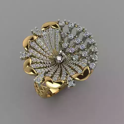 Daimonds Flower Under The Gold Marquise 3D Ring Model