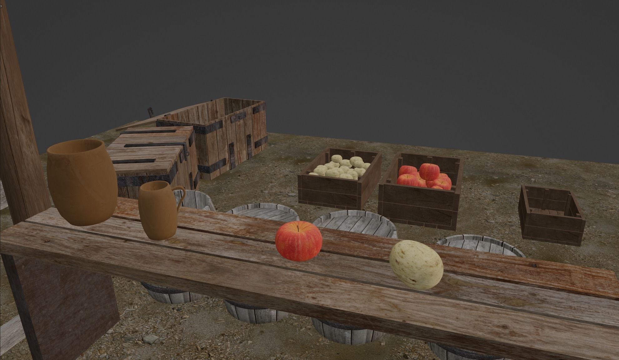 Medieval marketplace Low-poly 3D model_4