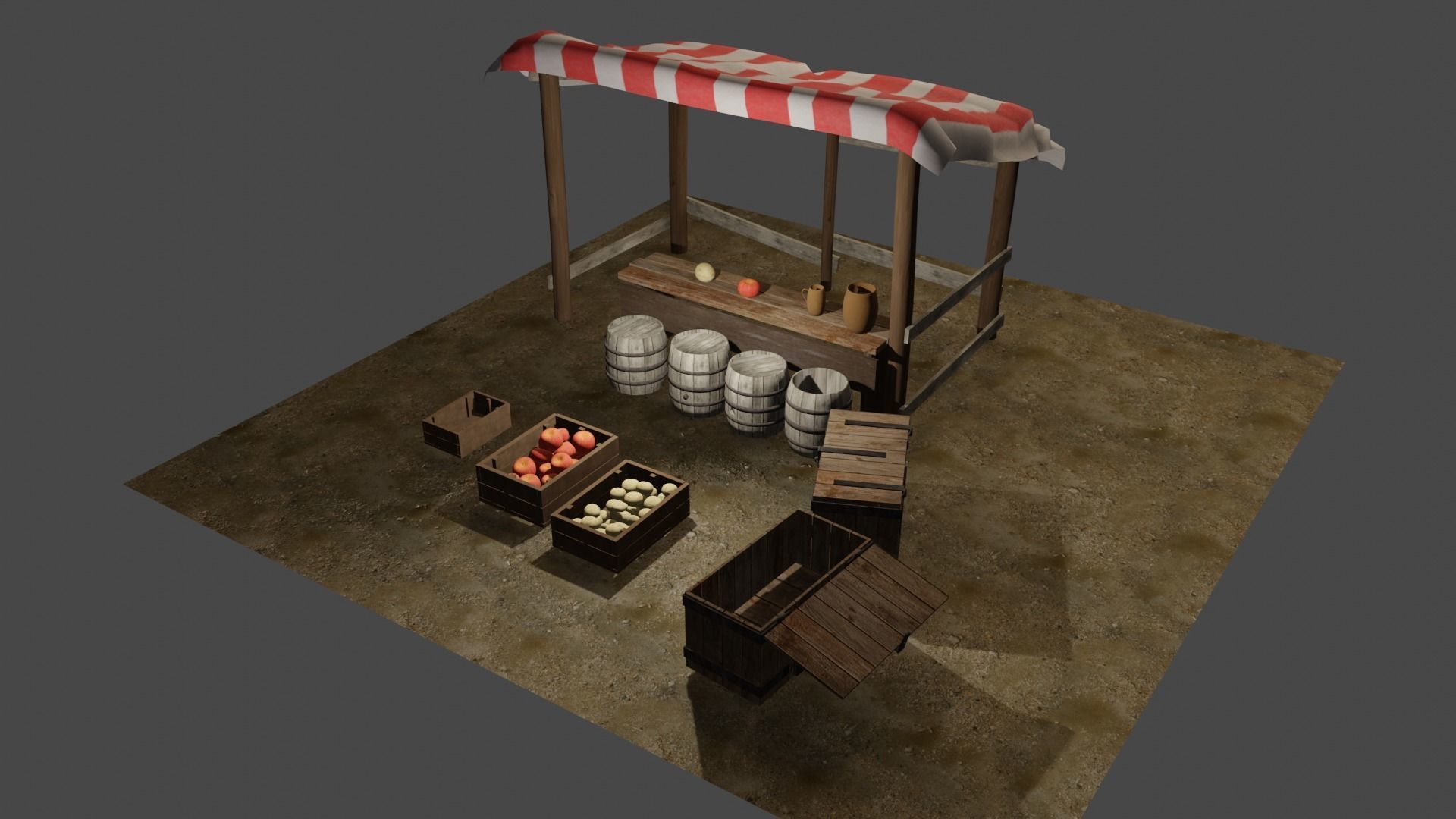 Medieval marketplace Low-poly 3D model_2