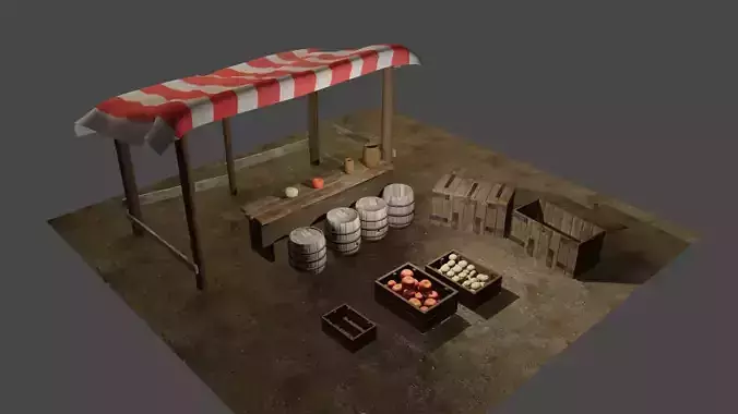 Medieval marketplace  Low-poly 3D model