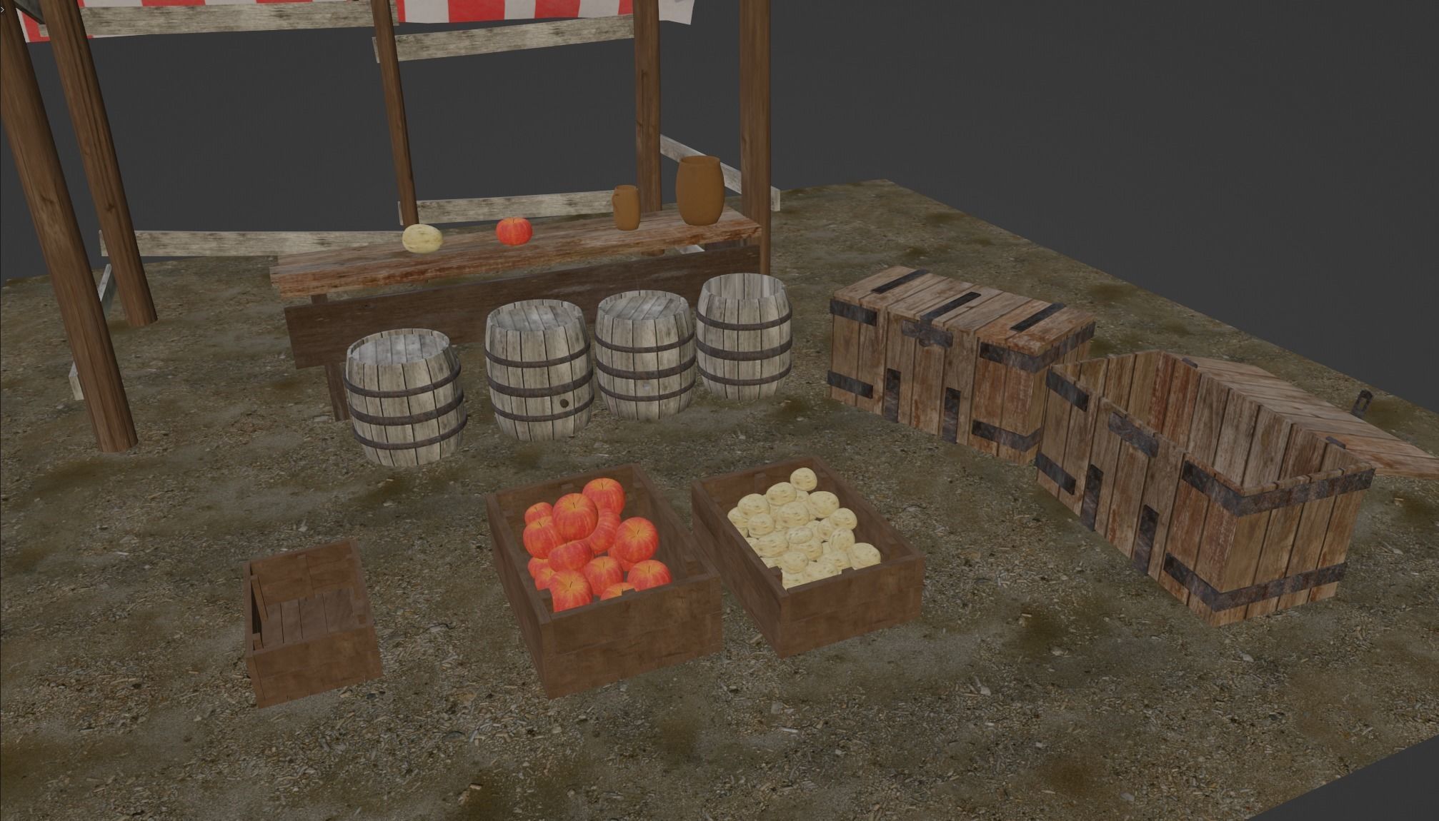 Medieval marketplace Low-poly 3D model_3