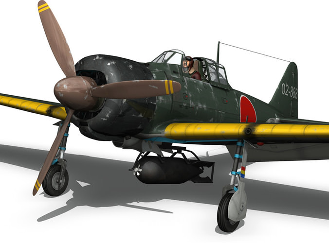 Mitsubishi A6M2 Sen Baku - Kamikaze Unit 3D Model OBJ FBX 