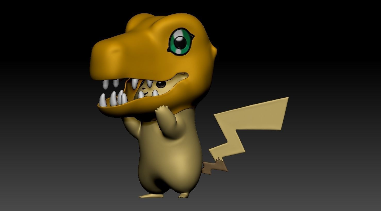 Pikachu Agumon head 3D print model_3