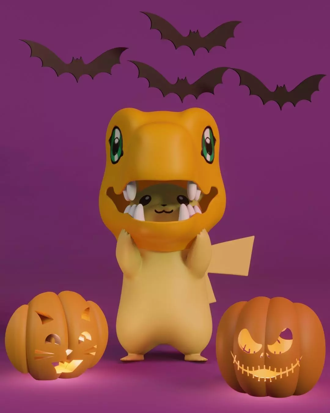 Pikachu Agumon head 3D print model_0