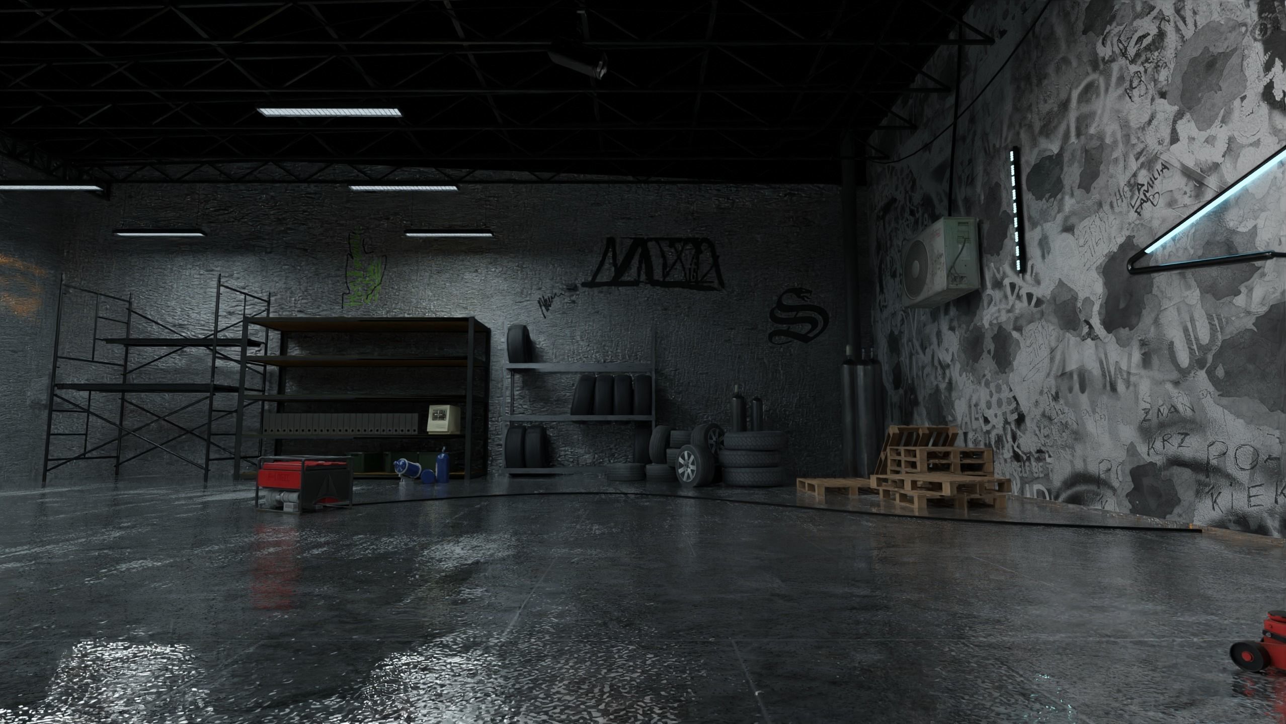 Detailed Car Garage 3D Blender File Textured FBX OBJ MTL Files 3D model