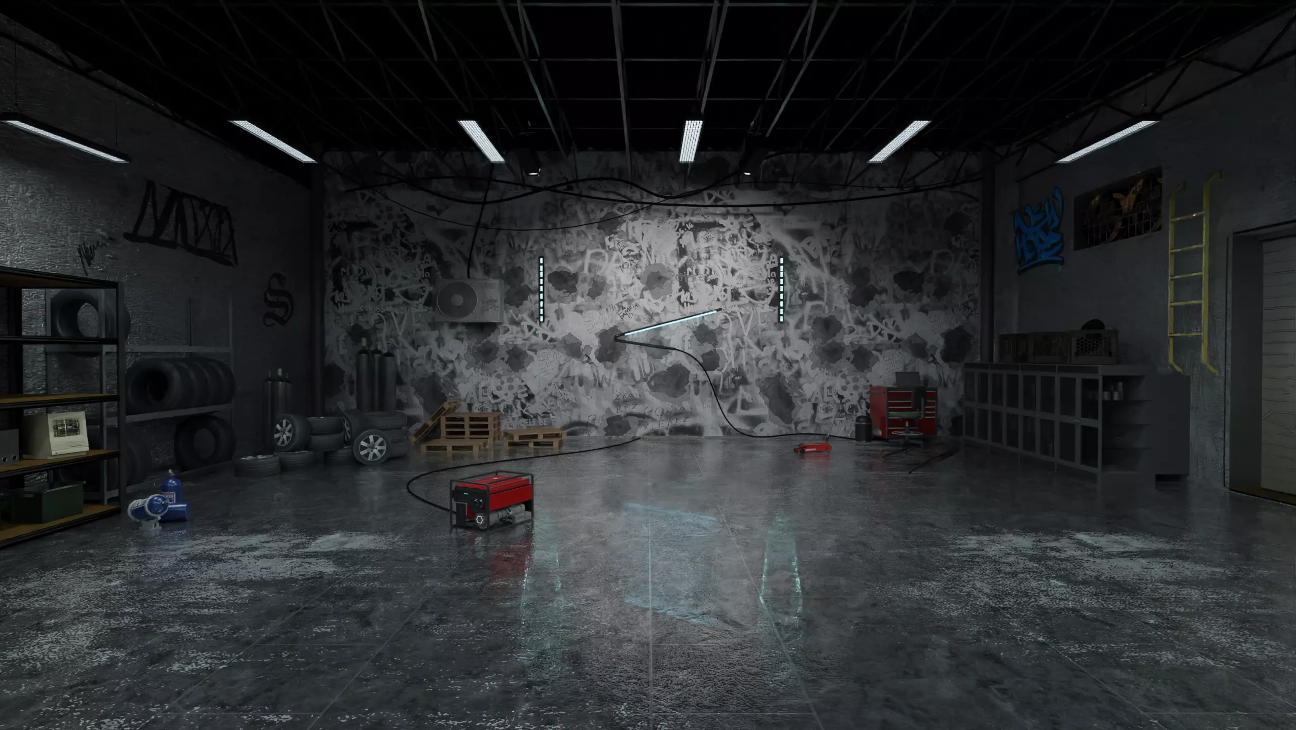 Detailed Car Garage 3D Blender File Textured FBX OBJ MTL Files 3D model_0