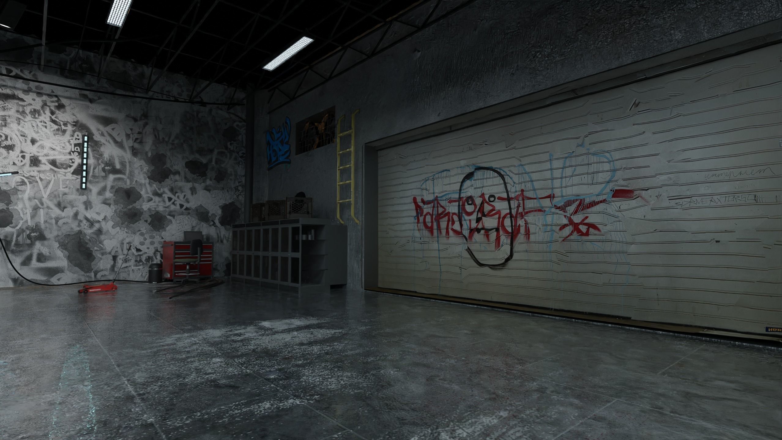 Detailed Car Garage 3D Blender File Textured FBX OBJ MTL Files 3D model_2