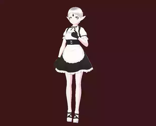 vroid studio 3D elf maid anime character cute girl Low-poly 3D model