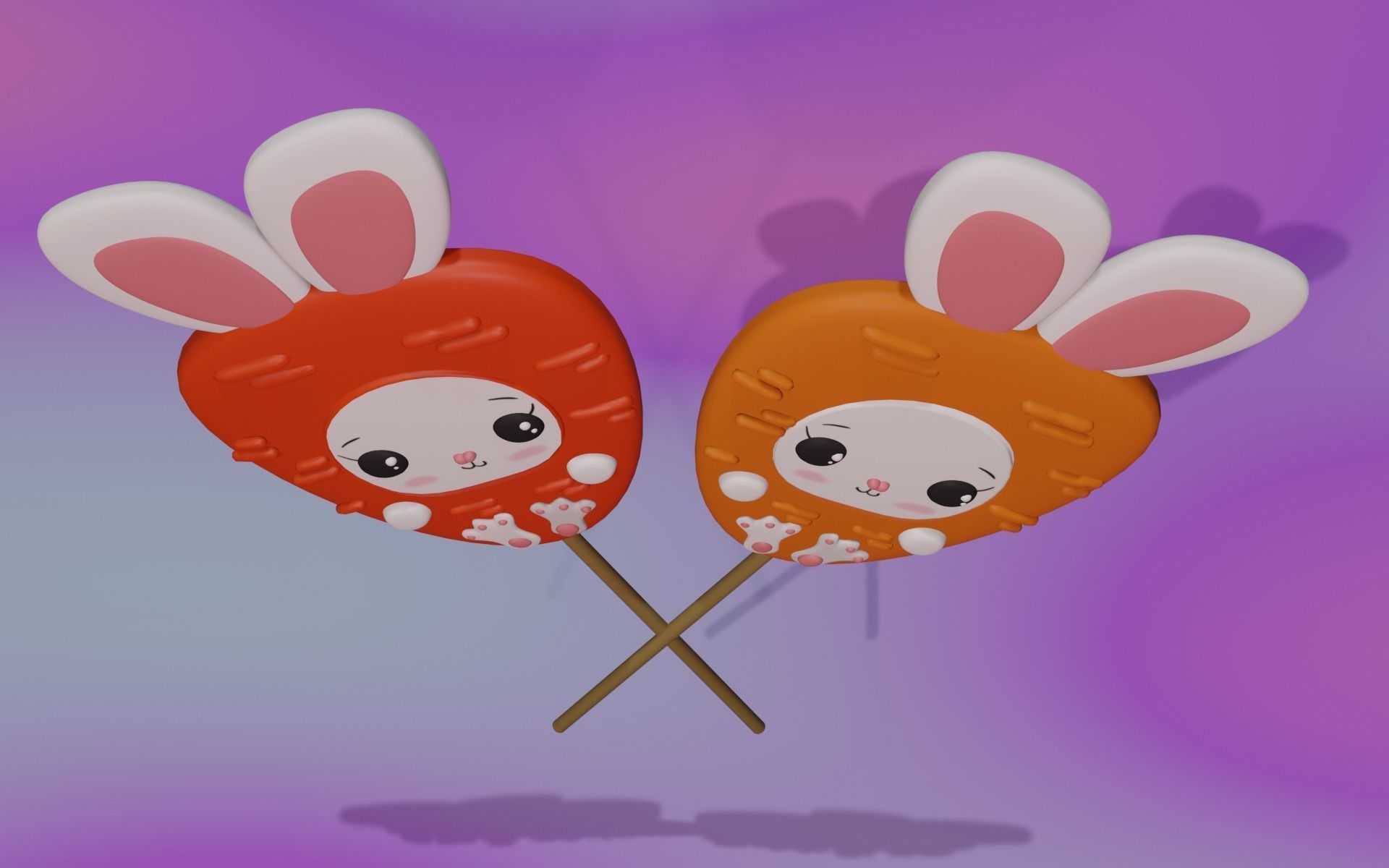 Easter Bunny Carrot Bisquit Sweet Lollipop Low-poly 3D model_2