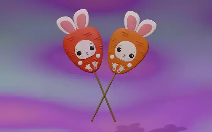 Easter Bunny Carrot Bisquit Sweet Lollipop Low-poly 3D model