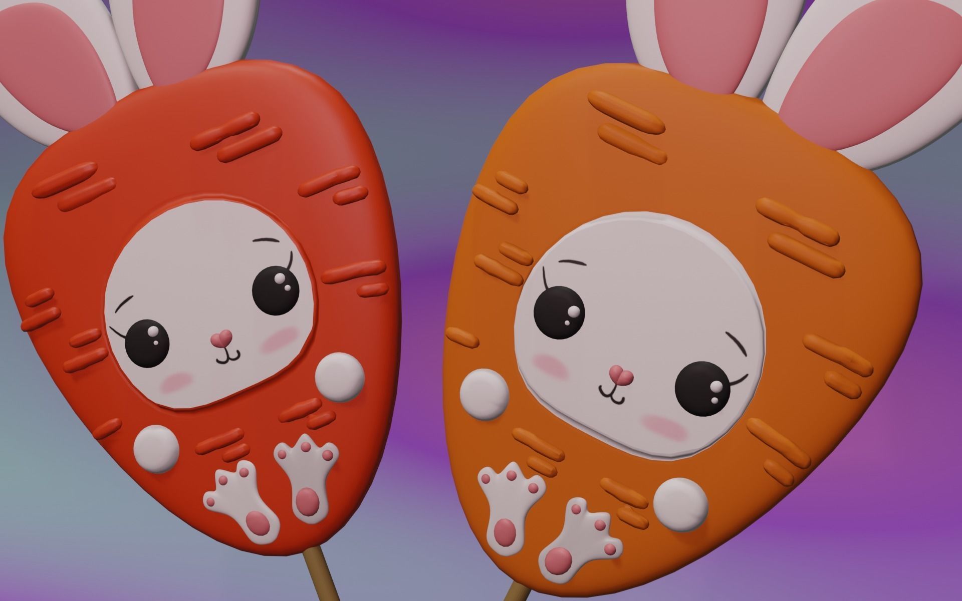 Easter Bunny Carrot Bisquit Sweet Lollipop Low-poly 3D model_1