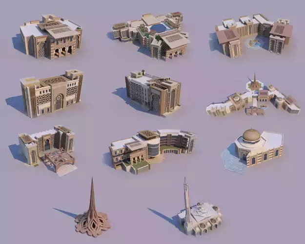 11 Modern Islamic Buildings - Bundle 3D Model Collection