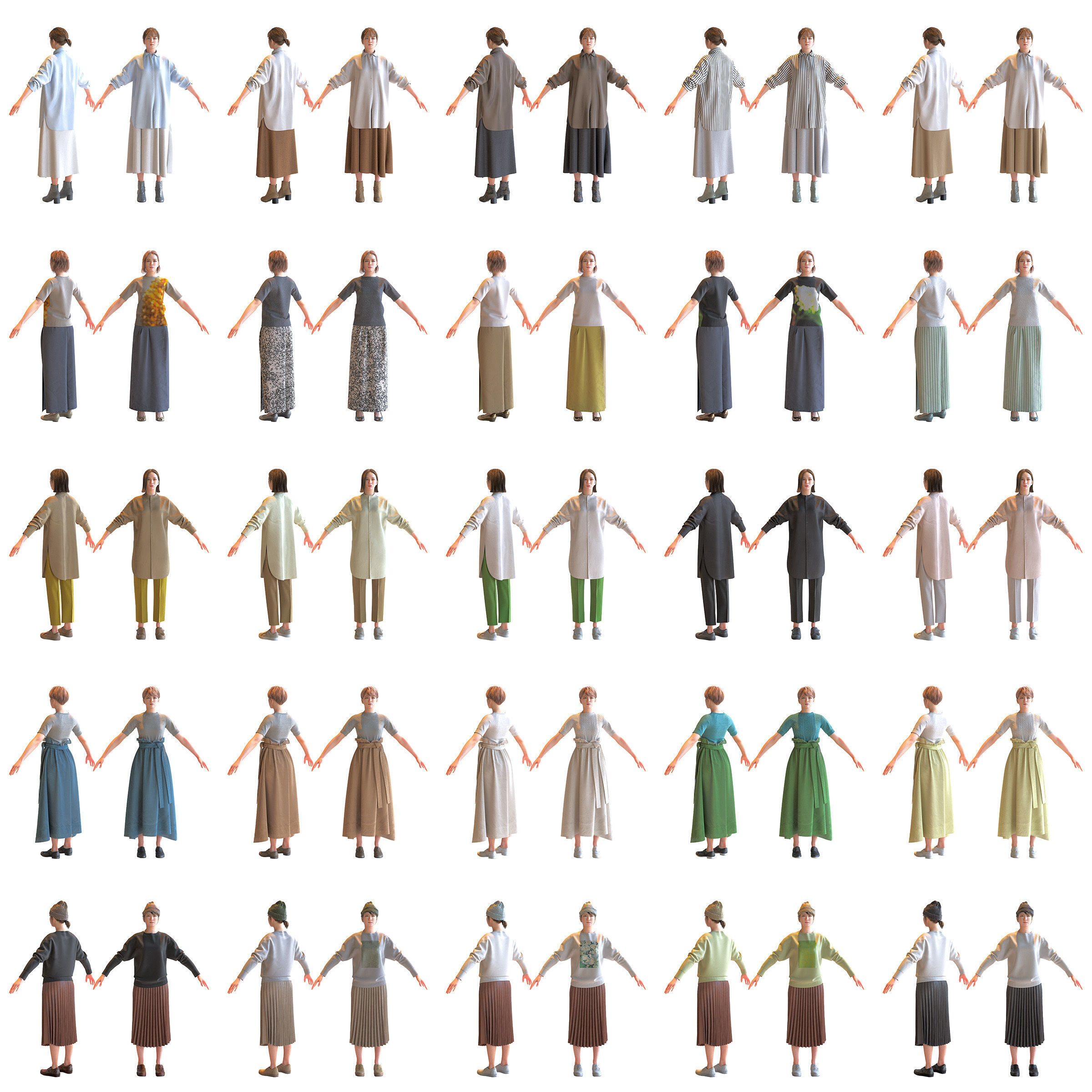 30x A-pose Asian People Bundle 3D Model Collection_1