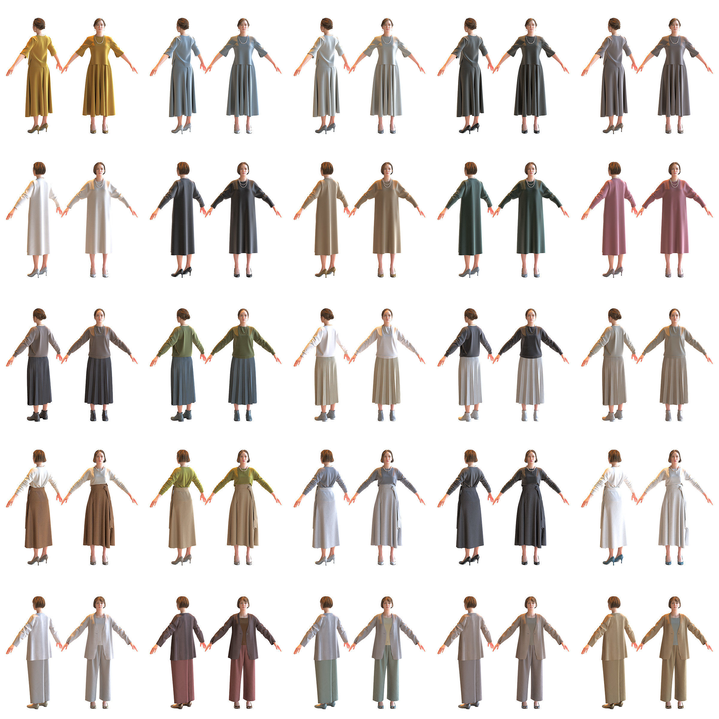 30x A-pose Asian People Bundle 3D Model Collection_3