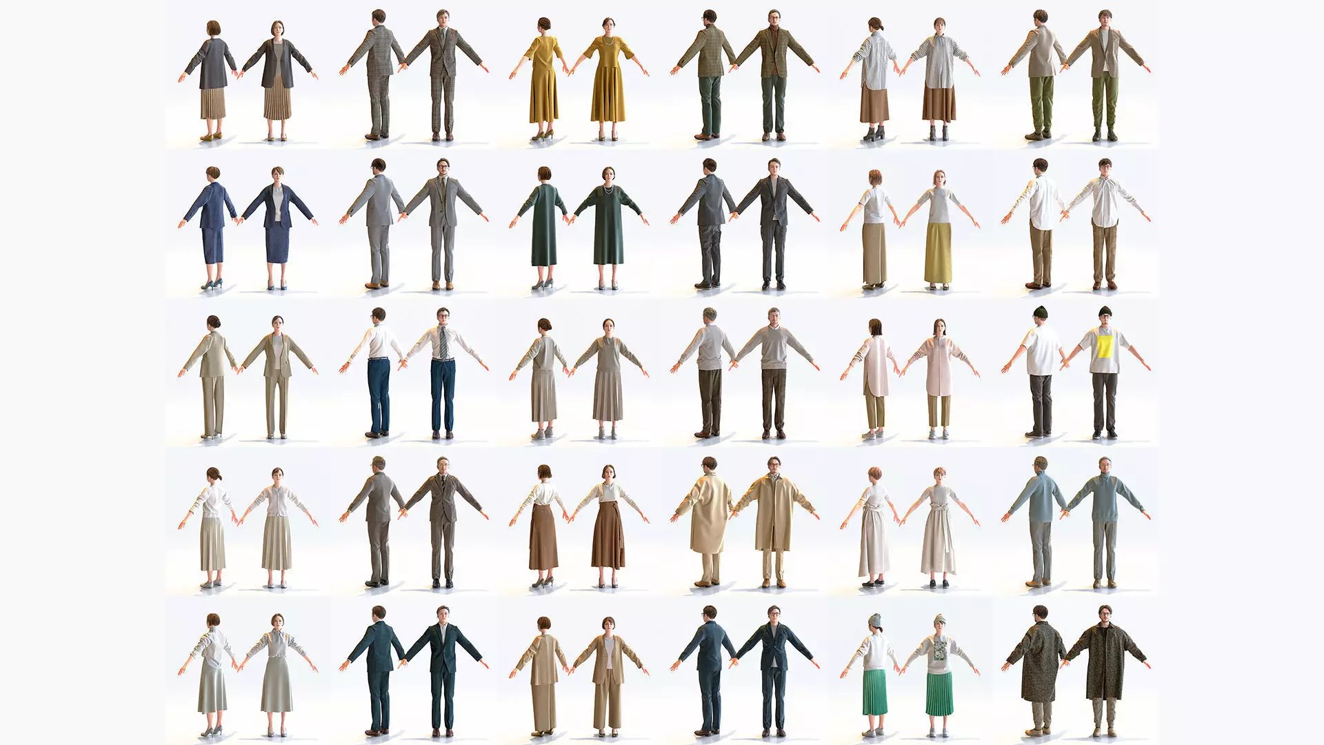 30x A-pose Asian People Bundle 3D Model Collection_0