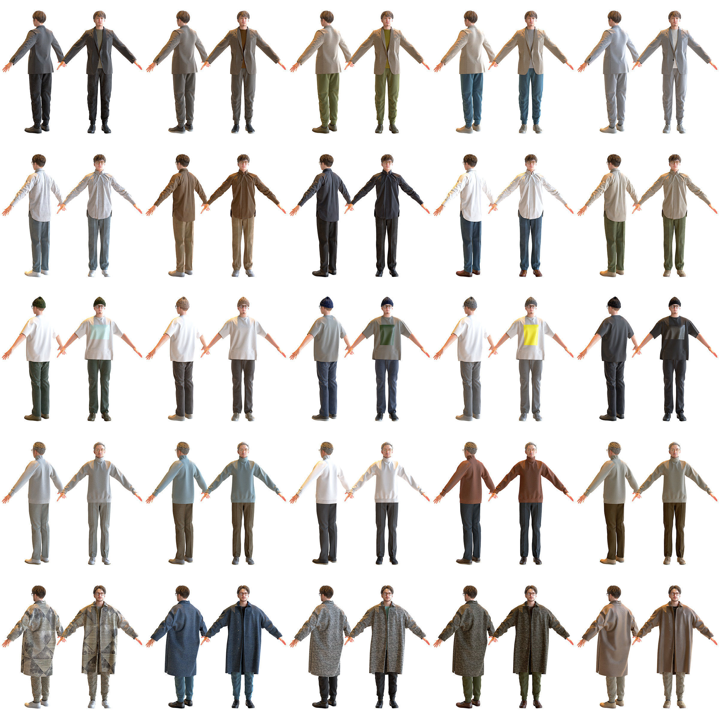 30x A-pose Asian People Bundle 3D Model Collection_2