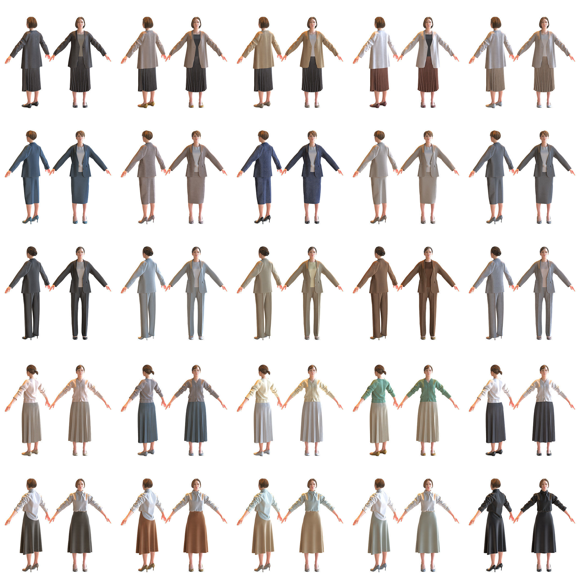 30x A-pose Asian People Bundle 3D Model Collection_5