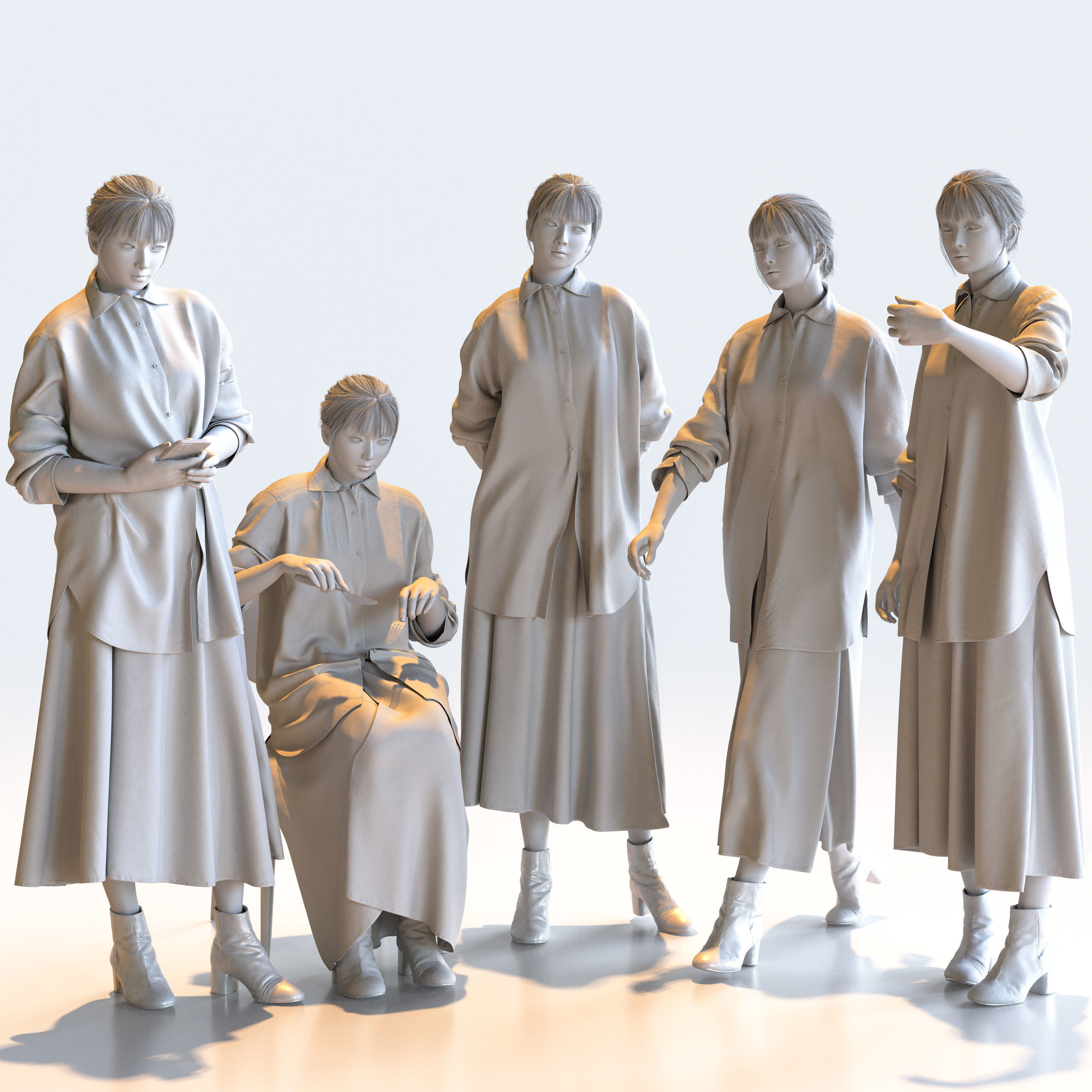 150x Posed Asian People Bundle 3D Model Collection_28