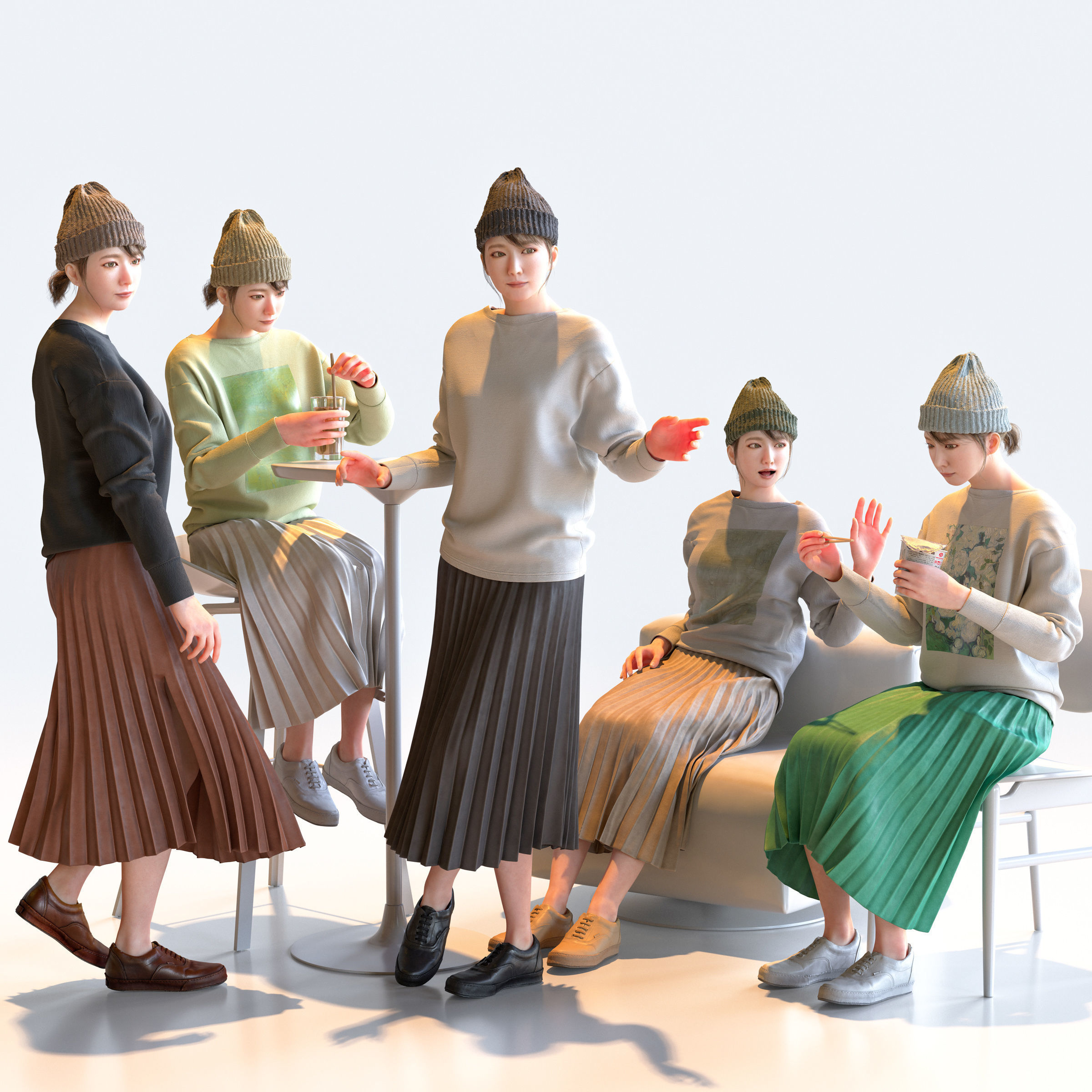 150x Posed Asian People Bundle 3D Model Collection_35