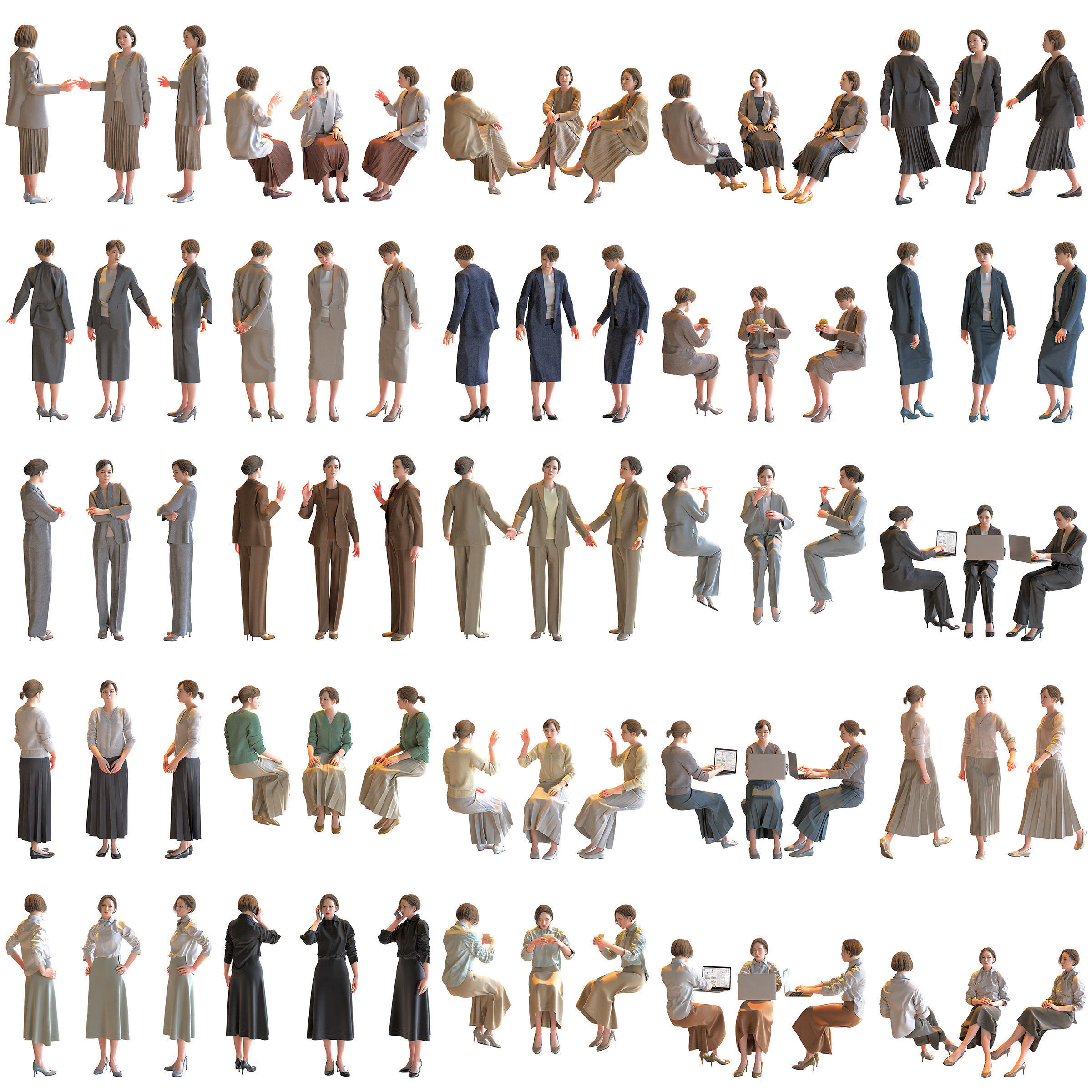 150x Posed Asian People Bundle 3D Model Collection_2