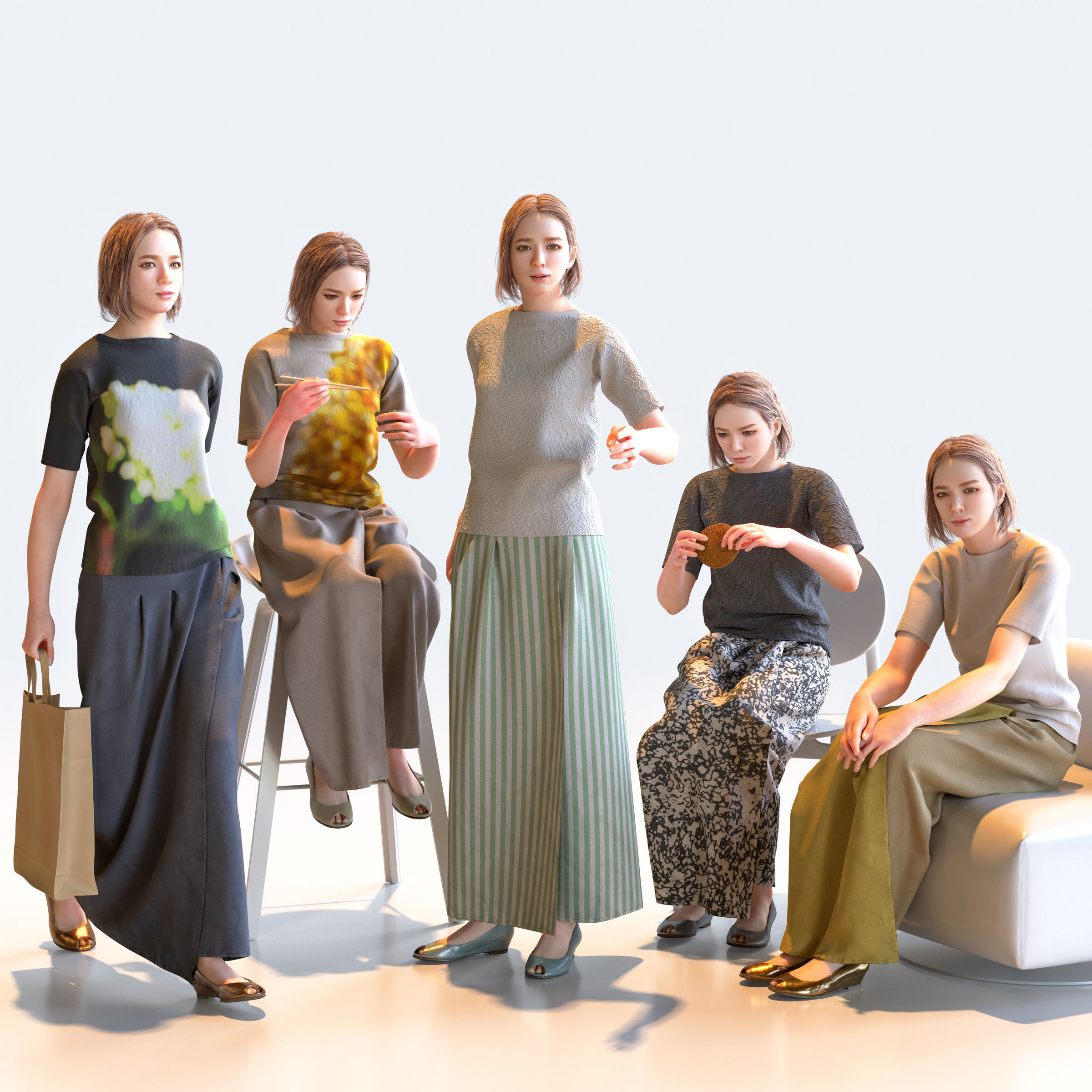 150x Posed Asian People Bundle 3D Model Collection_29