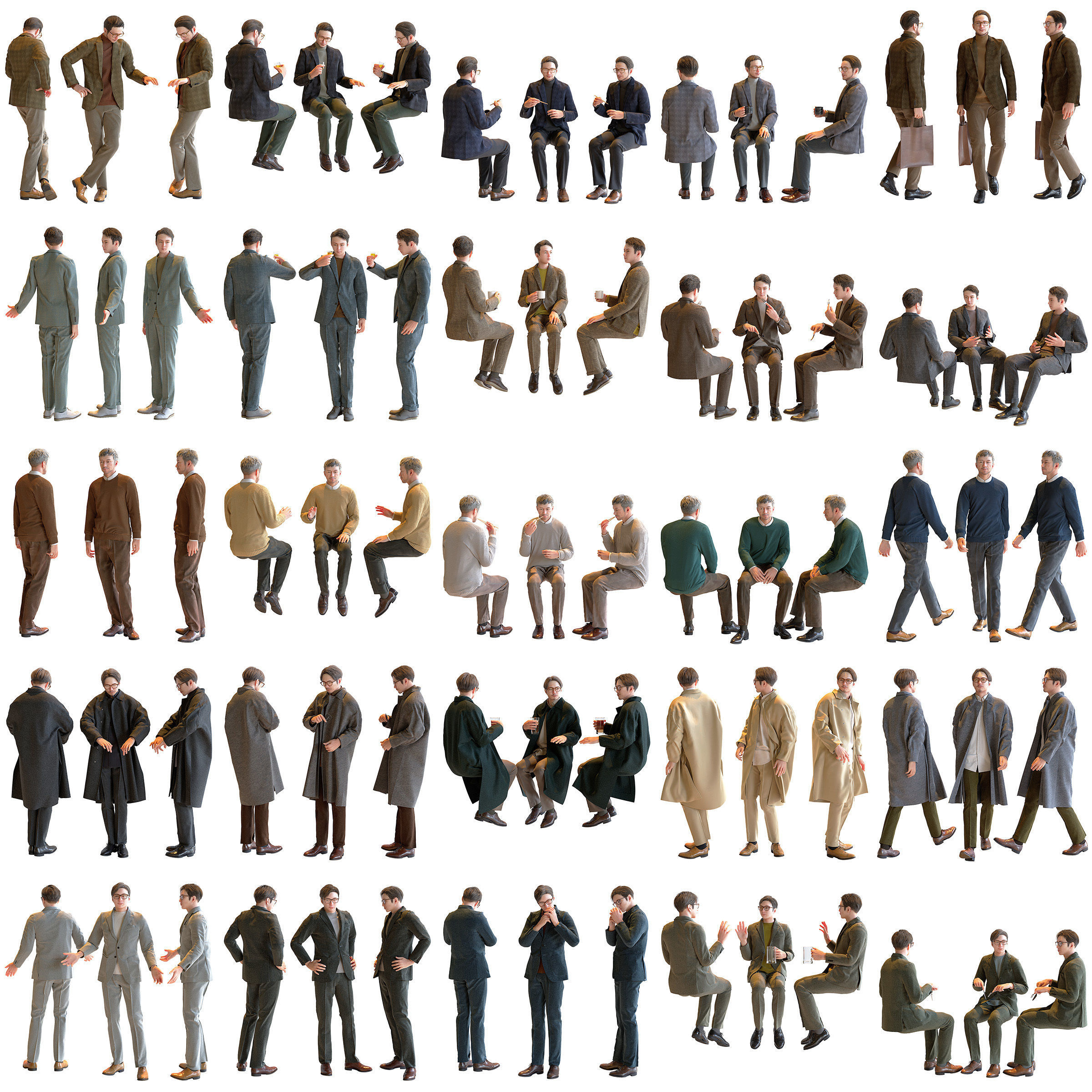 150x Posed Asian People Bundle 3D Model Collection_3