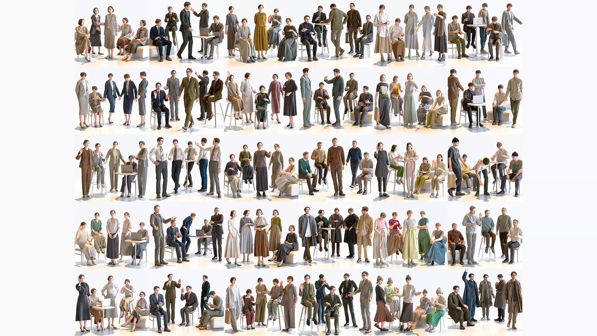 150x Posed Asian People Bundle 3D Model Collection_0