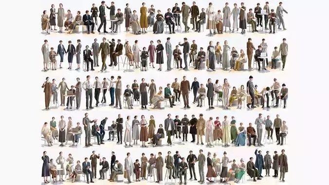 150x Posed Asian People Bundle 3D Model Collection