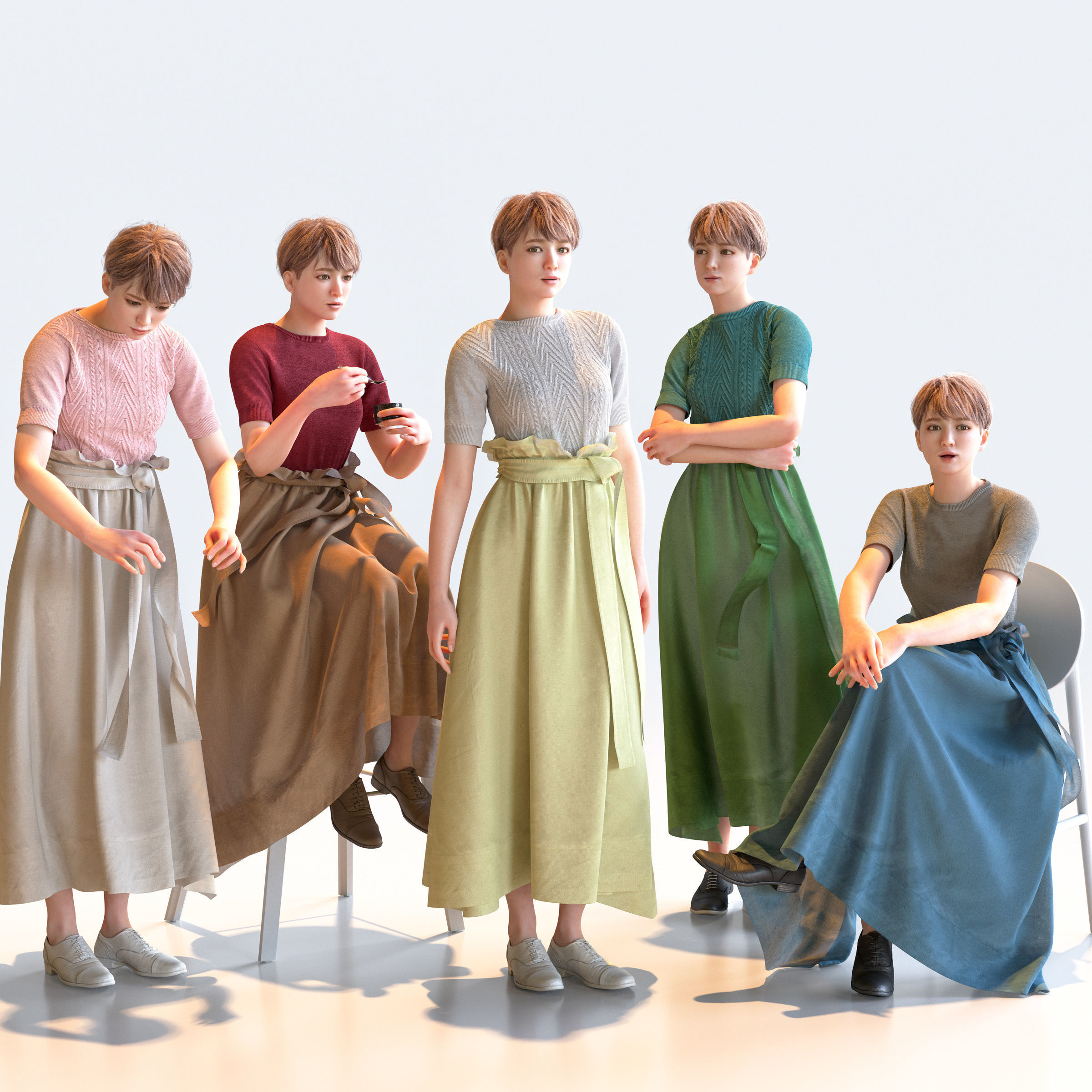 150 Posed and 30 A-pose Asian People Bundle 3D Model Collection_39
