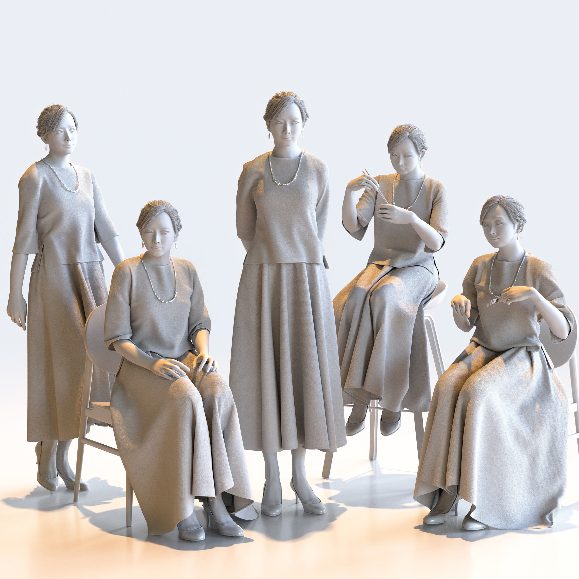 150 Posed and 30 A-pose Asian People Bundle 3D Model Collection_14