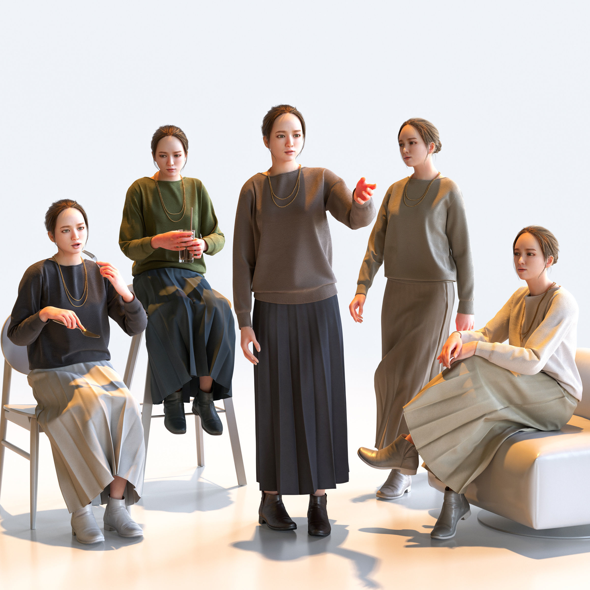 150 Posed and 30 A-pose Asian People Bundle 3D Model Collection_17