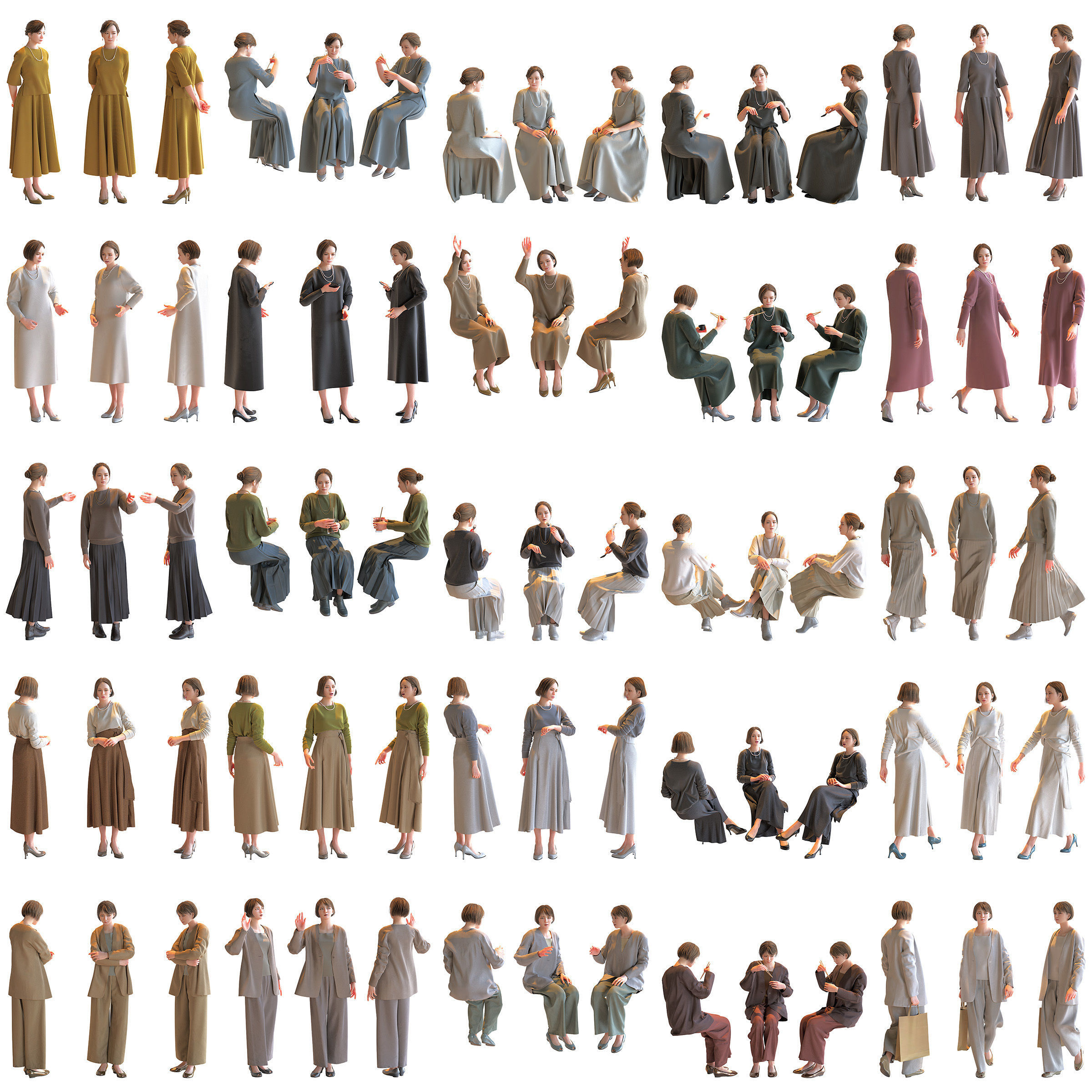 150 Posed and 30 A-pose Asian People Bundle 3D Model Collection_3