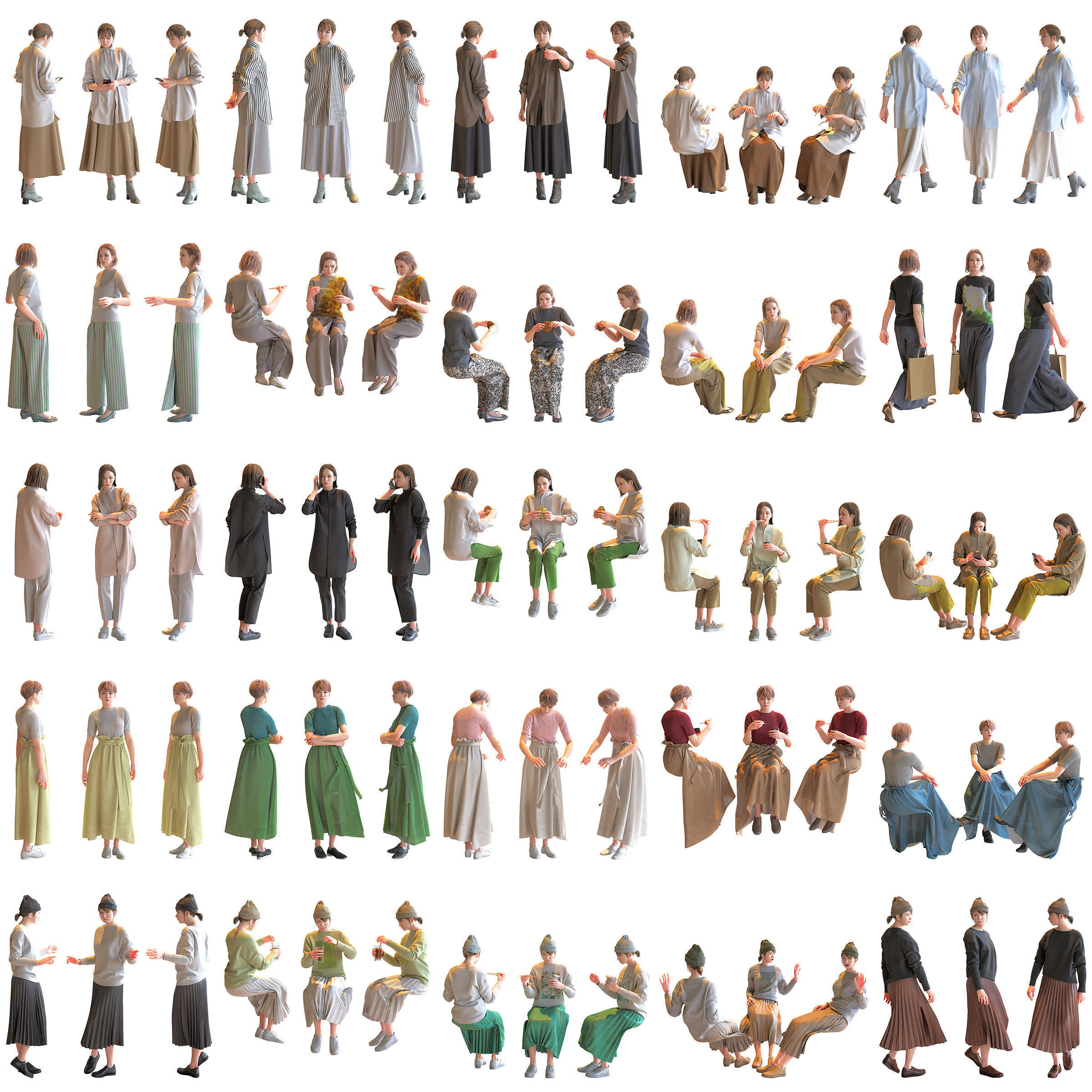 150 Posed and 30 A-pose Asian People Bundle 3D Model Collection_5