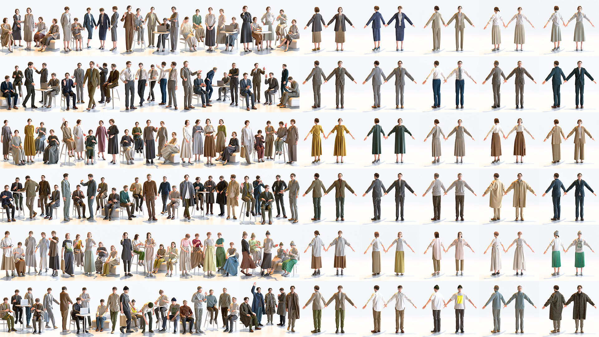150 Posed and 30 A-pose Asian People Bundle 3D Model Collection_0