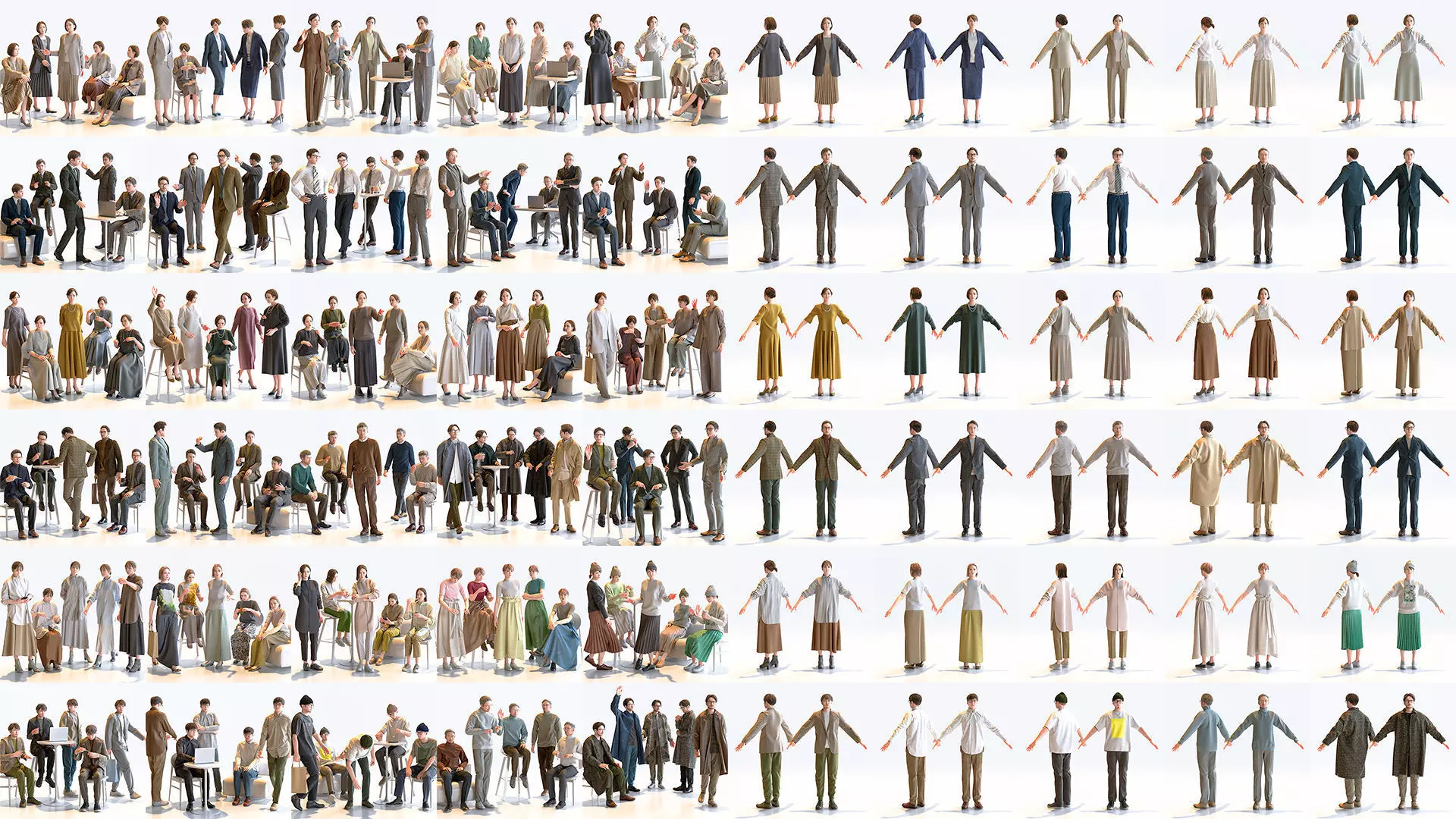 150 Posed and 30 A-pose Asian People Bundle 3D Model Collection_0