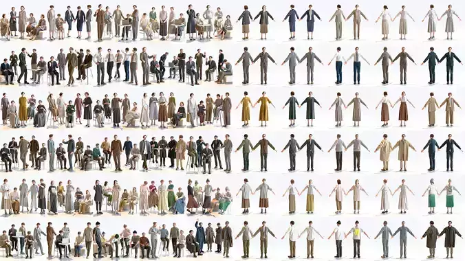 150 Posed and 30 A-pose Asian People Bundle 3D Model Collection