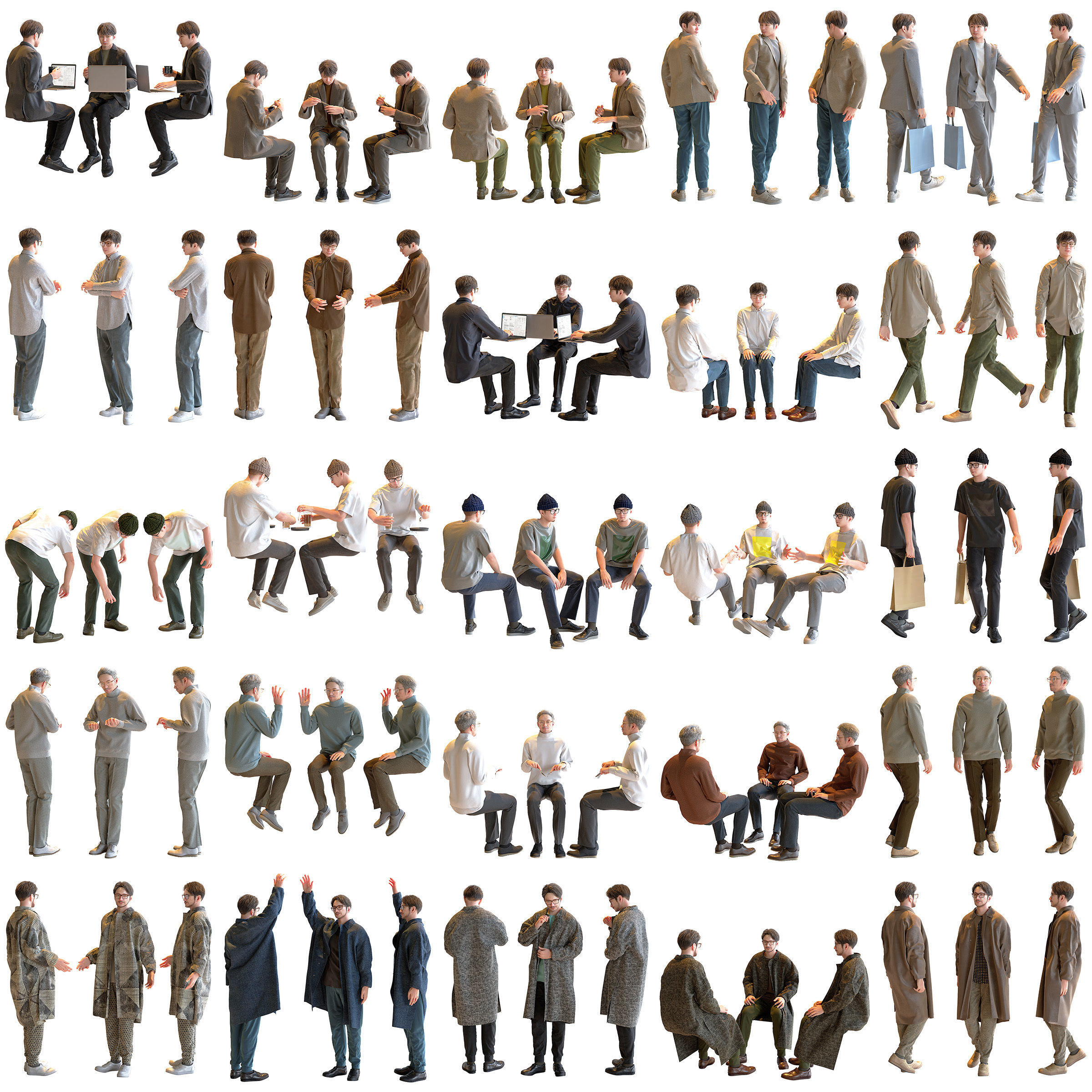 150 Posed and 30 A-pose Asian People Bundle 3D Model Collection_6