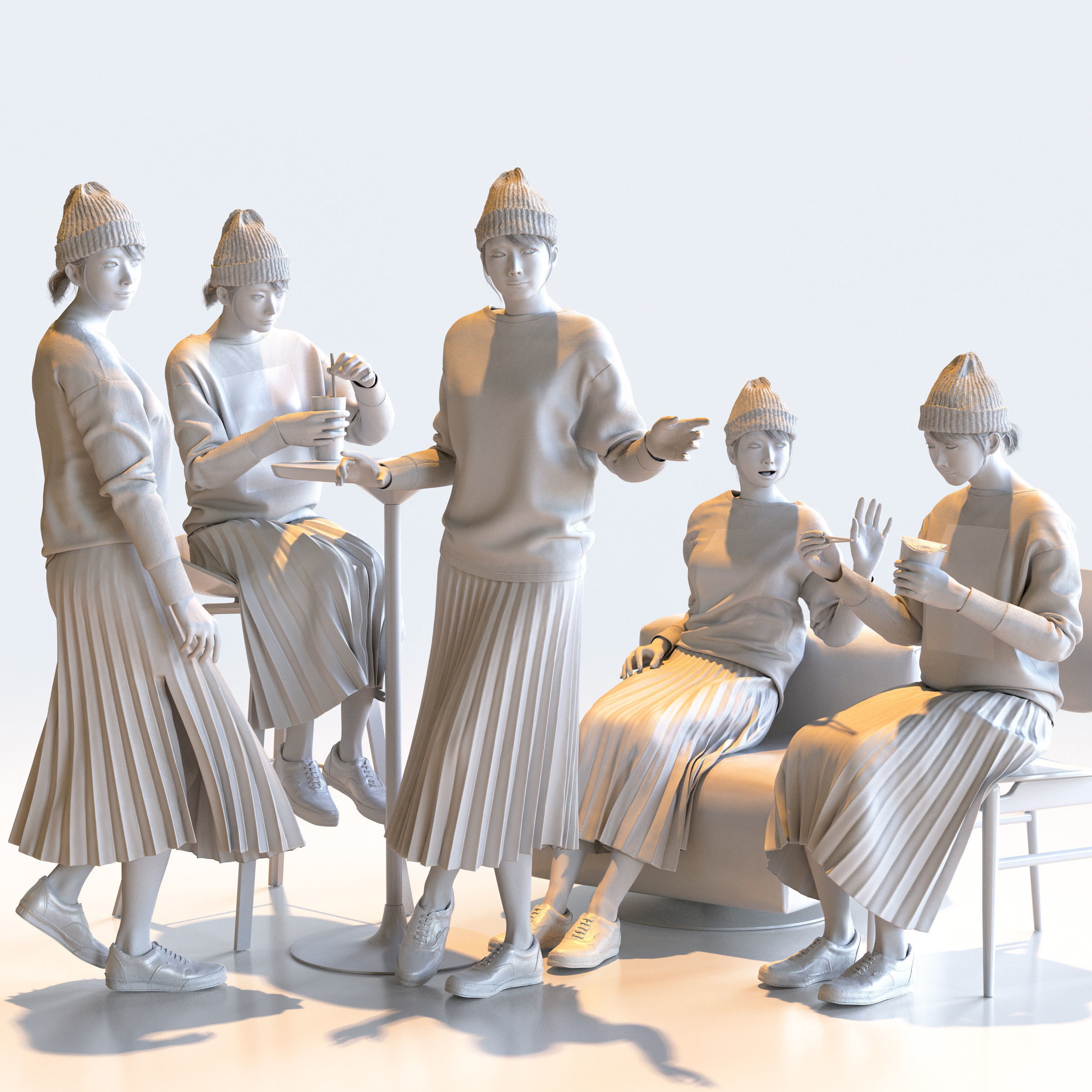 150 Posed and 30 A-pose Asian People Bundle 3D Model Collection_42