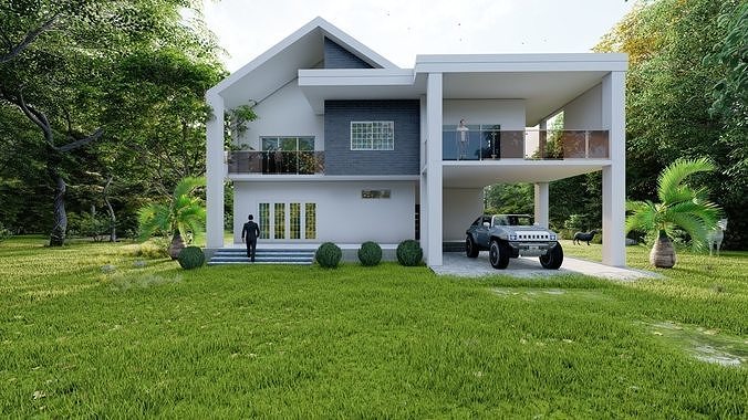 Modern House Plan  Low-poly 3D model