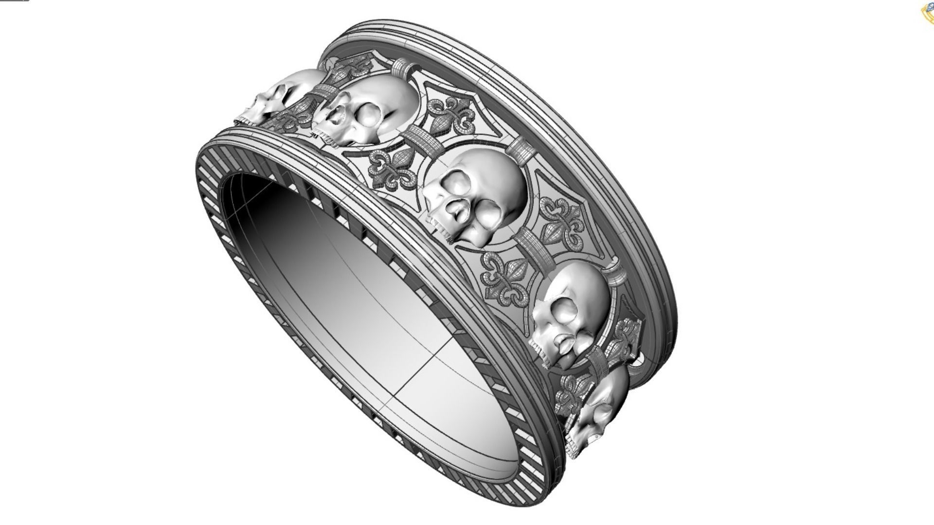 Ring skull with heraldic lily many sizes 3D print model_7