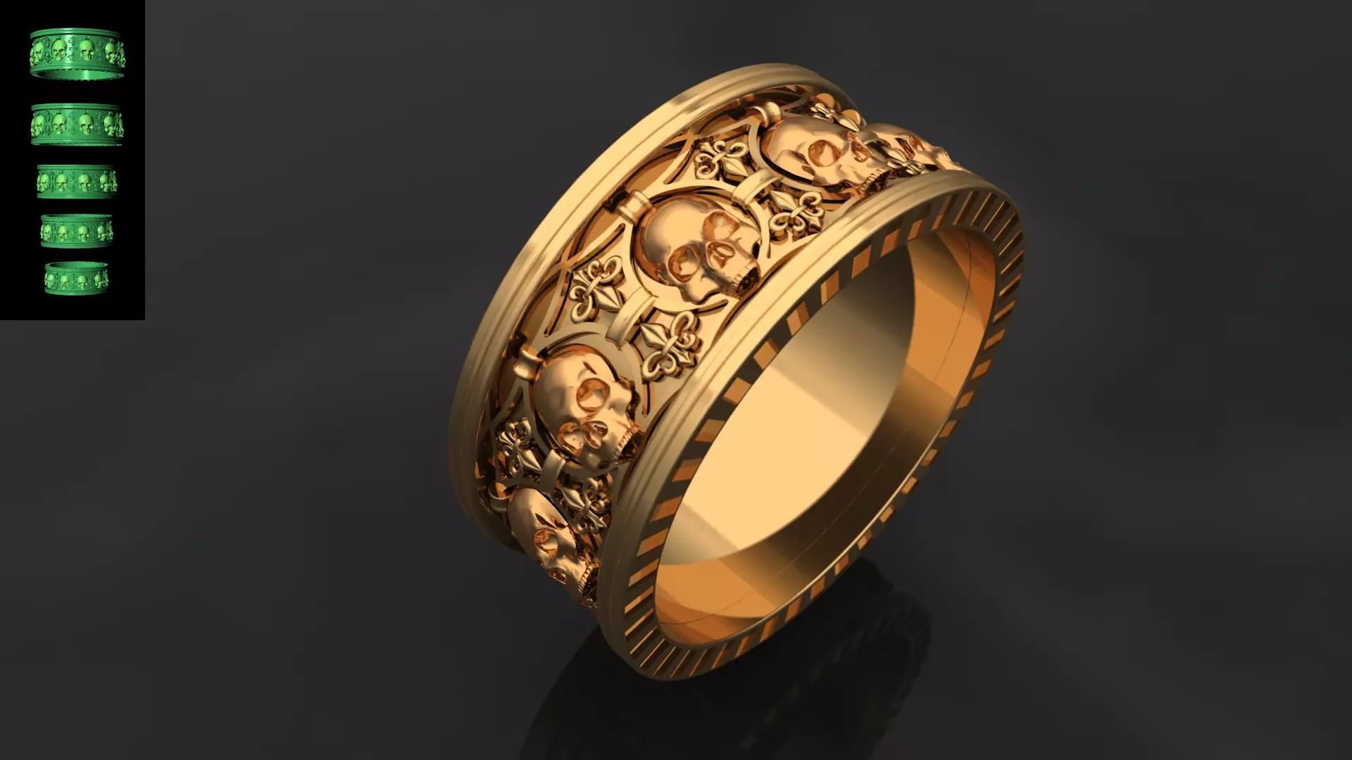 Ring skull with heraldic lily many sizes 3D print model_0
