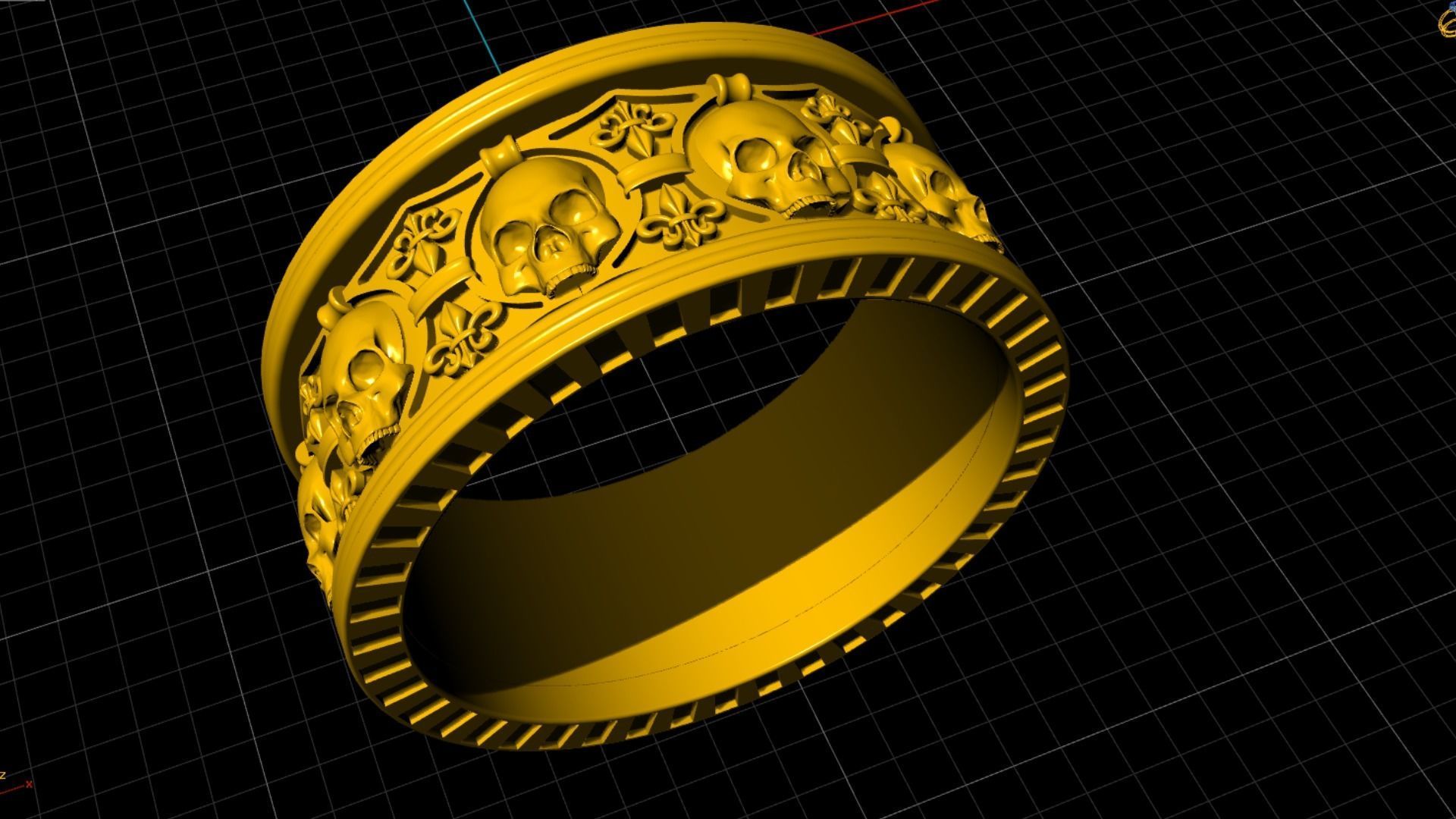 Ring skull with heraldic lily many sizes 3D print model_17