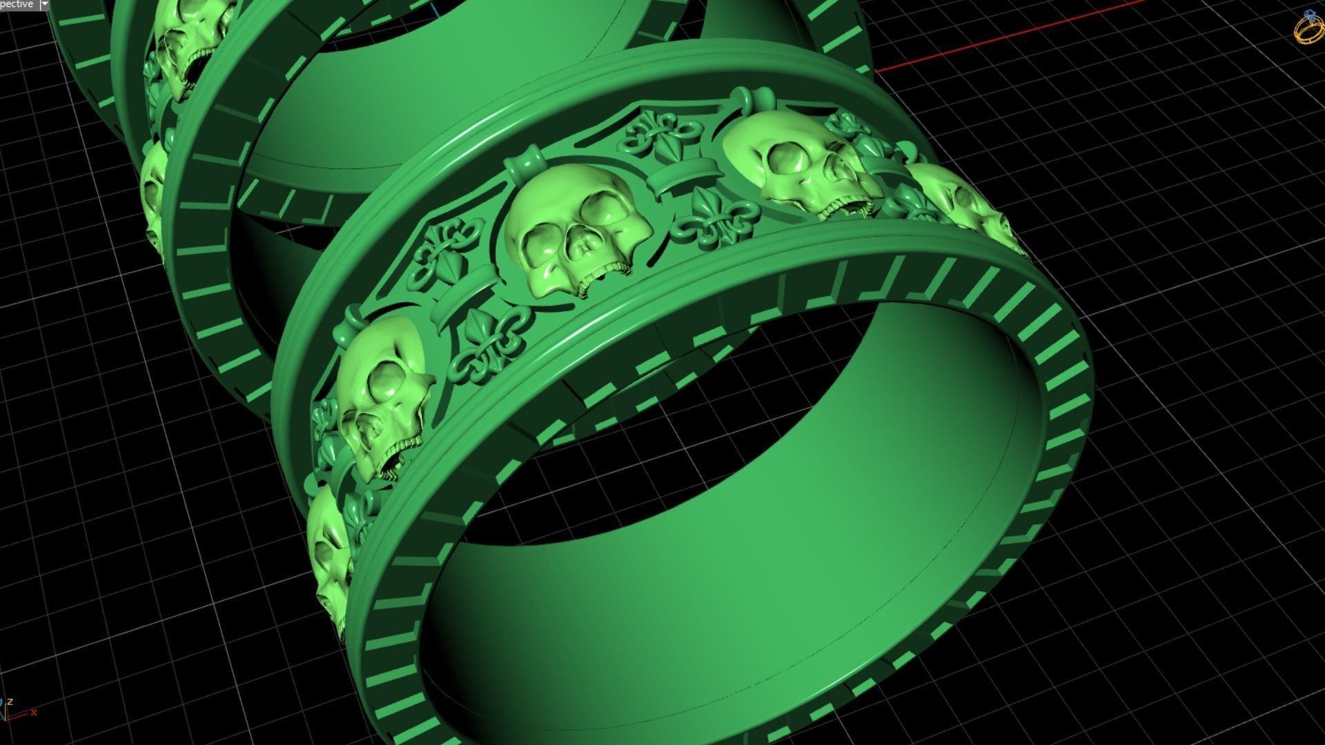 Ring skull with heraldic lily many sizes 3D print model_10