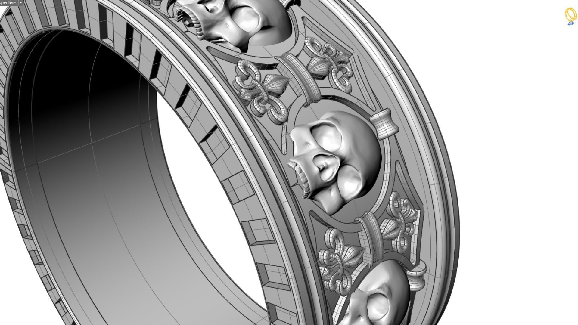 Ring skull with heraldic lily many sizes 3D print model_24