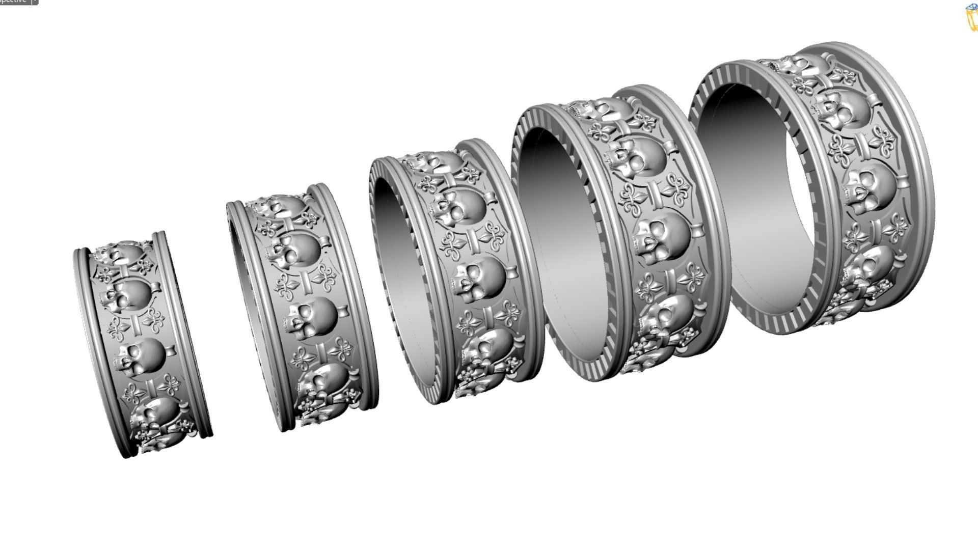 Ring skull with heraldic lily many sizes 3D print model_8