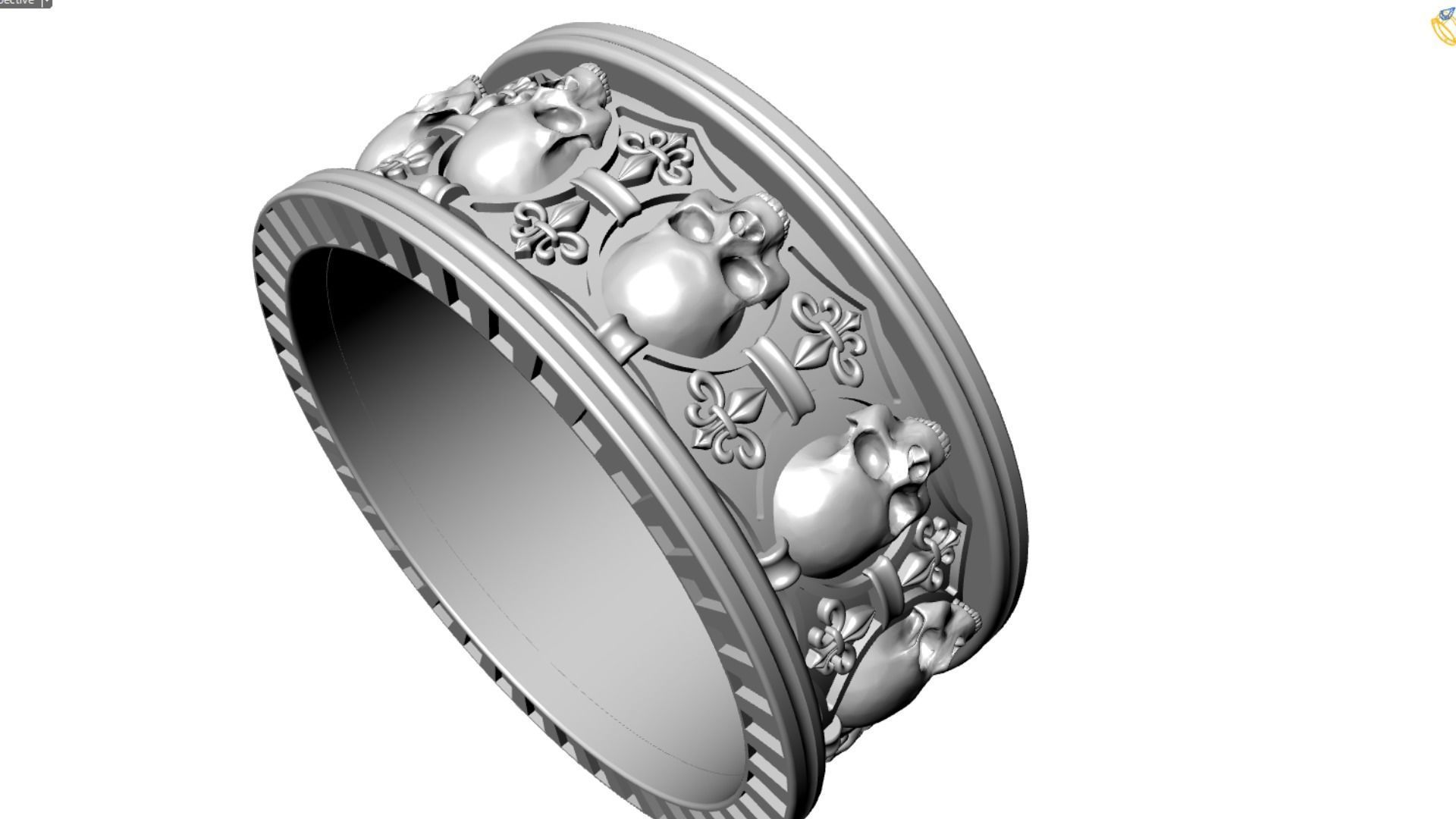Ring skull with heraldic lily many sizes 3D print model_13