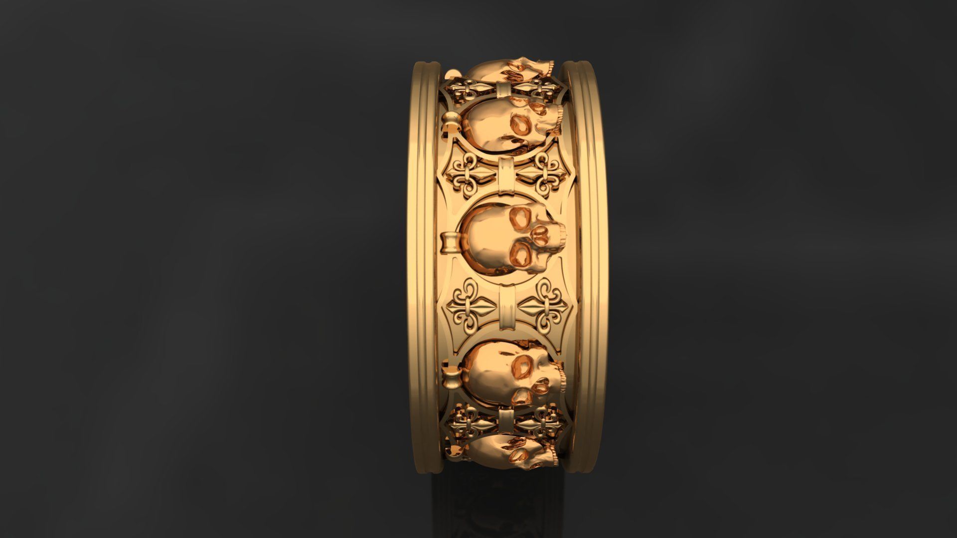 Ring skull with heraldic lily many sizes 3D print model_2