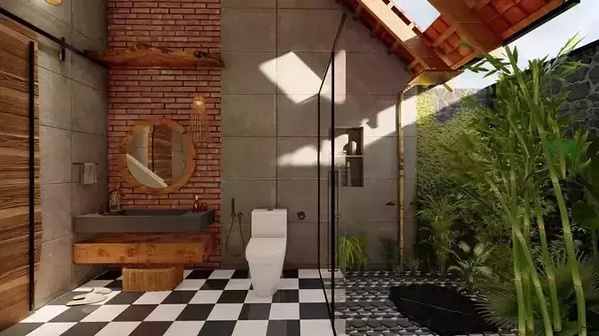 Natural open top bathroom design 3D model