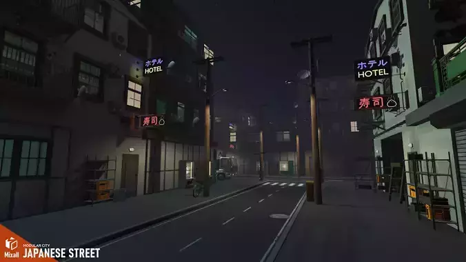 Japanese Street - modular city Low-poly 3D model
